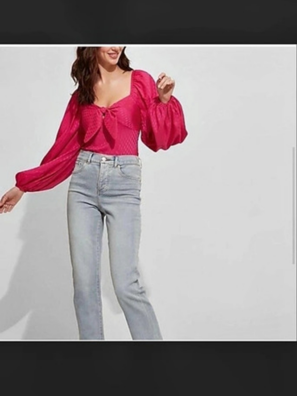 Express Satin Jacquard Tie-Front Long Sleeve Bodysuit Pink Medium
